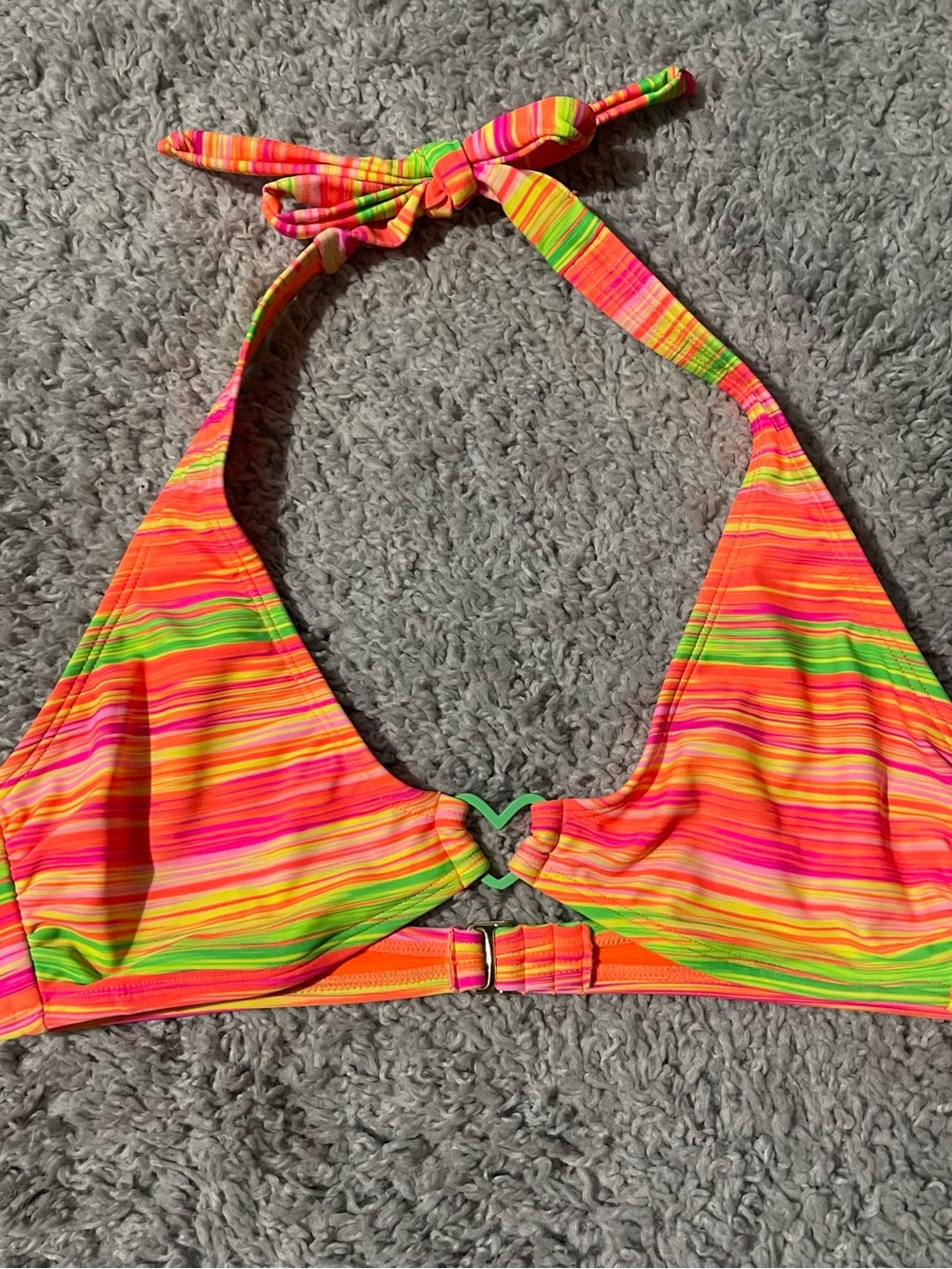 No Boundaries Neon Striped Halter Bikini Top